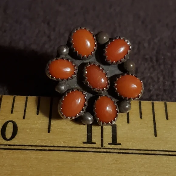 Native American Coral Ring Sterling Silver Size 6 Vintage - Picture 3 of 6